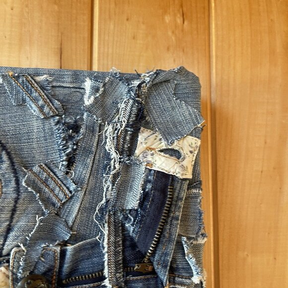 Upcycled Distressed Jeans Denim Patchwork Wall Art Textile Grunge Raw Brutalist - Picture 4 of 5